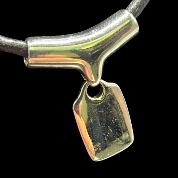 Lia Sophia Silver Pendant Necklace & Earrings Set Leather Cord Modern Minimalist - Picture 7 of 7